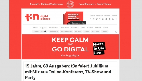 't3n' ist als Medienmarke fr die digitale Wirtschaft gro geworden. Die Website verzeichnet monatlich mehr als 4 Mio. Besucher/ Foto: Screenshot